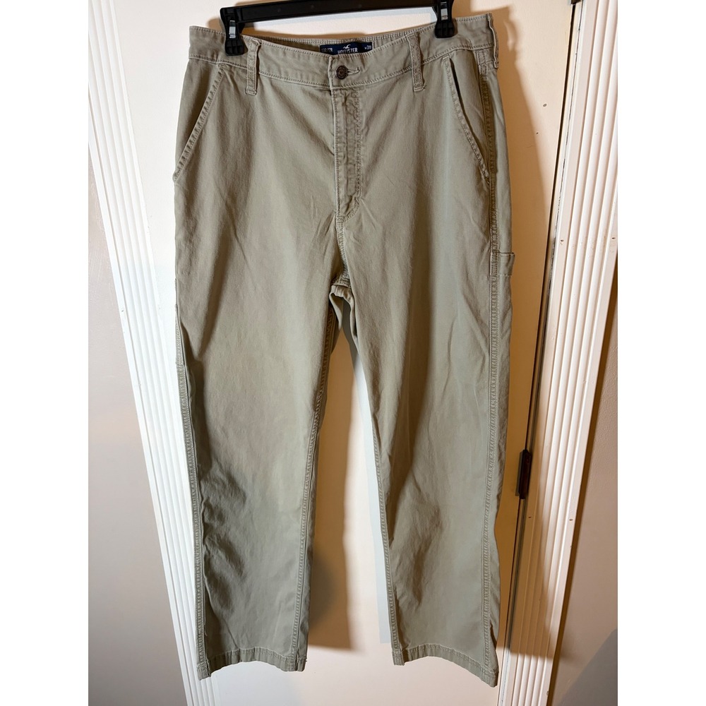 Hollister Ultra High-Rise Dad Pants Mens W31R Khaki Tan Straight Leg Chinos
